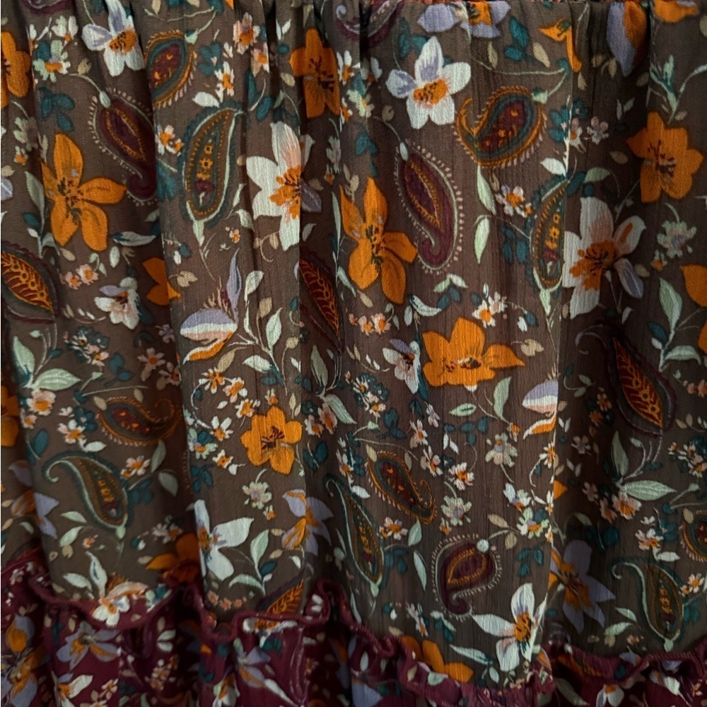 Figueroa & Flower Rust Floral Size Large Maxi Dress Boho Prairie Romantic - Picture 6 of 7